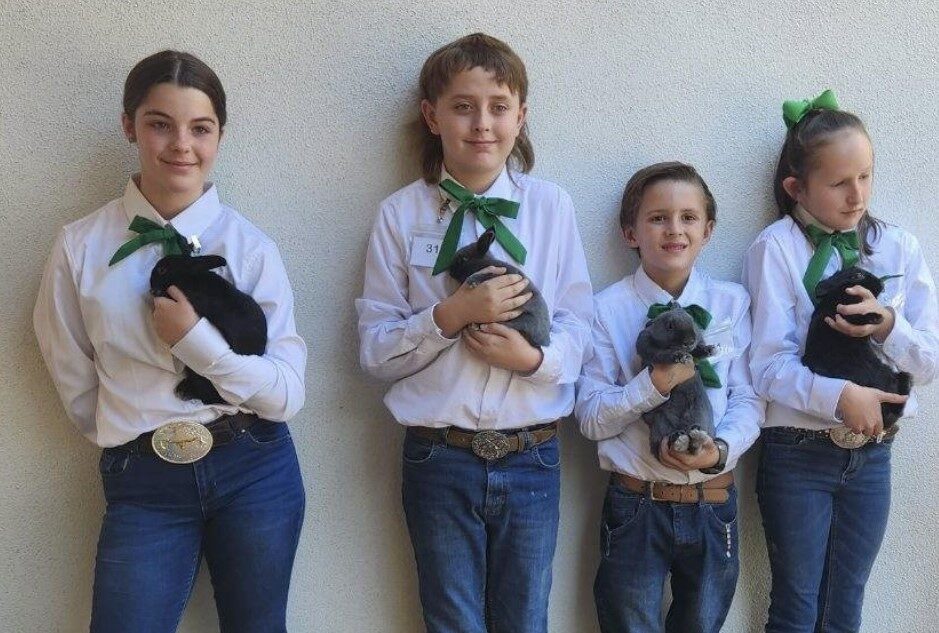 Four girls holding their rabbits.